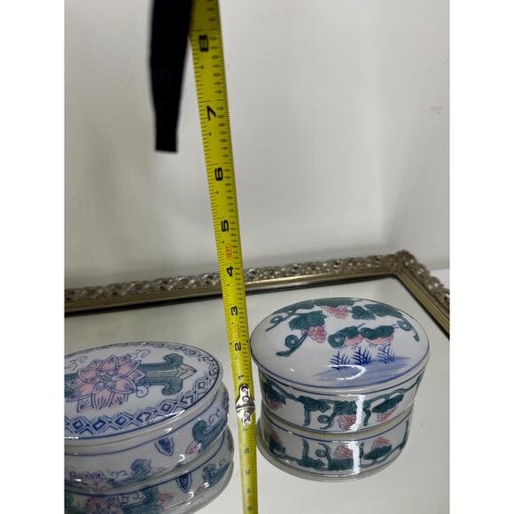 Set of Two Vintage Oval Chinese Oriental Porcelain Trinket Box/jewelry Box Kitsc - Picture 9 of 10
